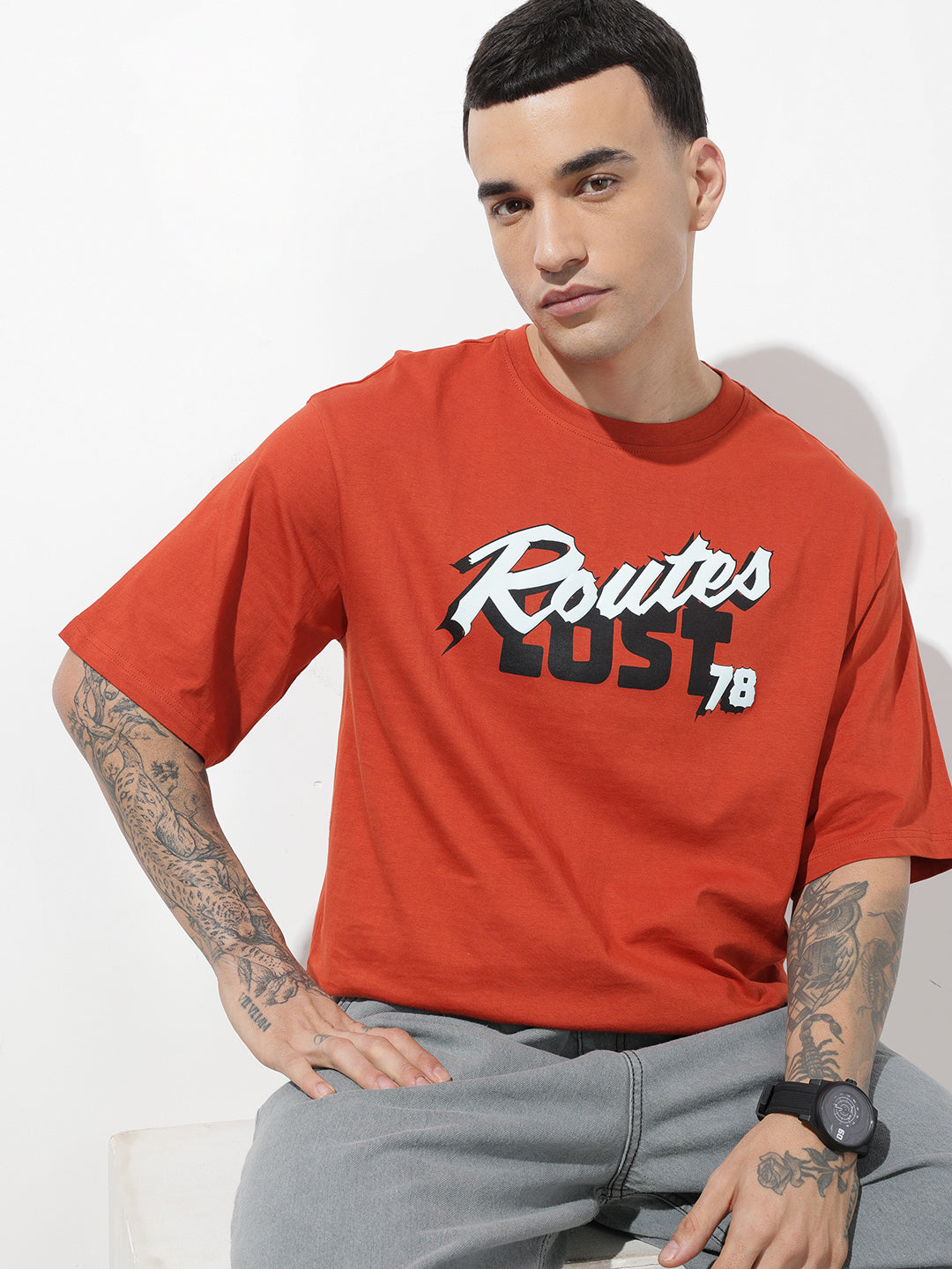 Typography Printed Pure Cotton Relaxed Fit T-Shirt