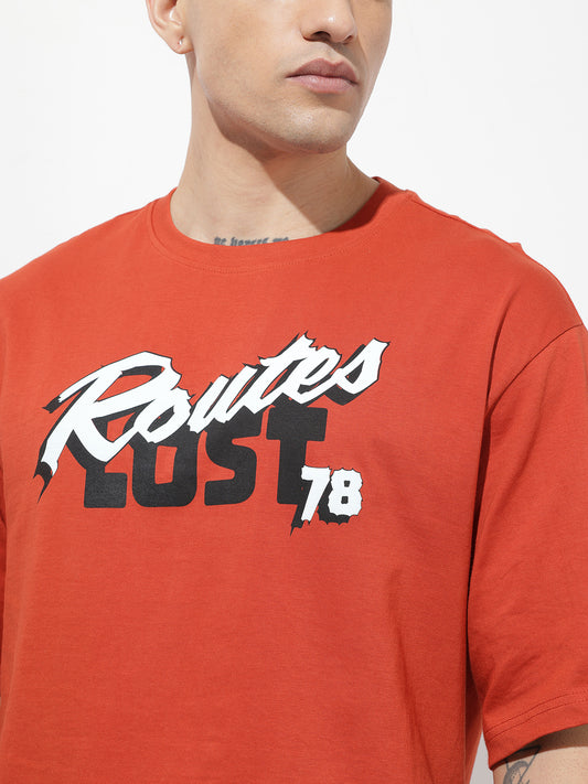 Typography Printed Pure Cotton Relaxed Fit T-Shirt