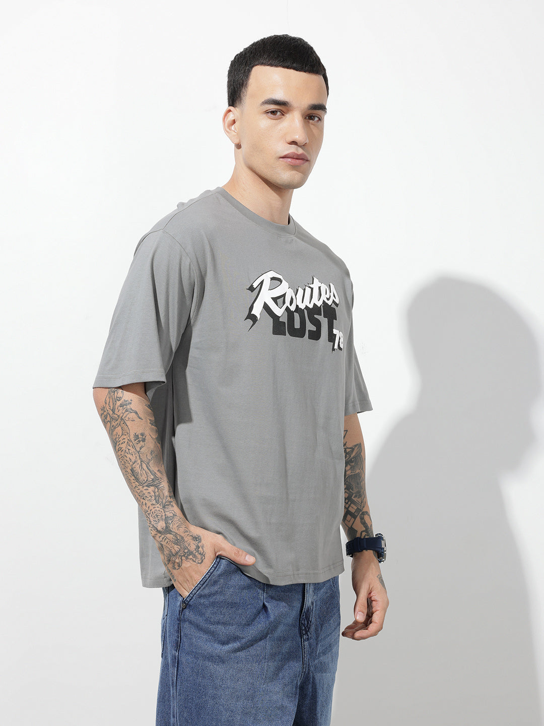 Typography Printed Pure Cotton Relaxed-Fit T-Shirt
