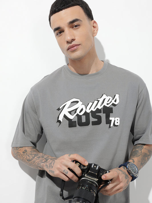 Typography Printed Pure Cotton Relaxed-Fit T-Shirt