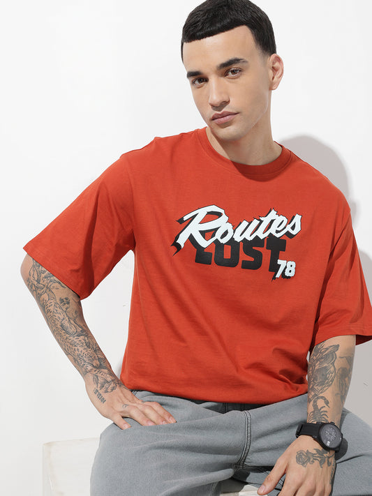 Typography Printed Pure Cotton Relaxed Fit T-Shirt