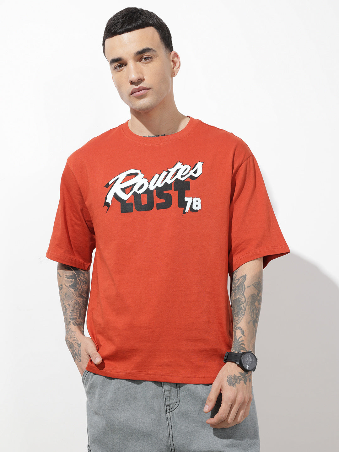 Typography Printed Pure Cotton Relaxed Fit T-Shirt