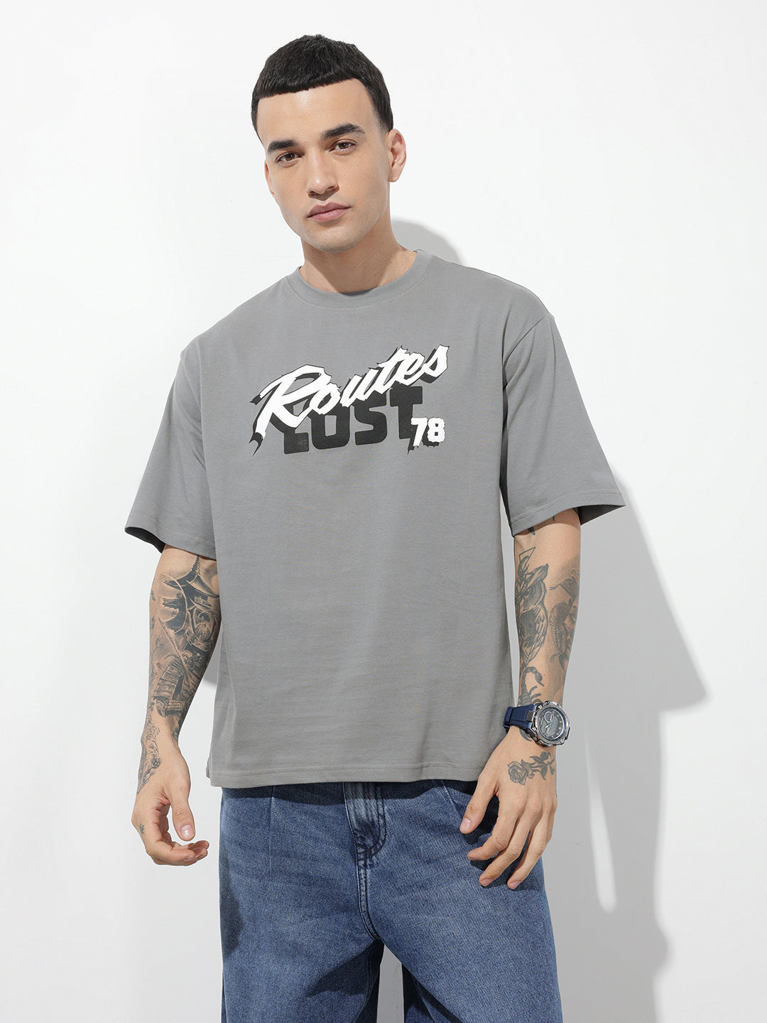Typography Printed Pure Cotton Relaxed-Fit T-Shirt
