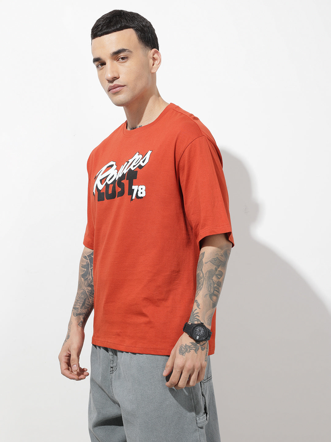 Typography Printed Pure Cotton Relaxed Fit T-Shirt