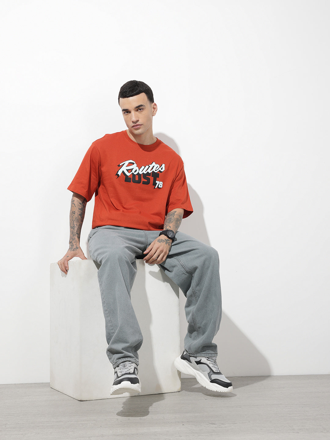 Typography Printed Pure Cotton Relaxed Fit T-Shirt